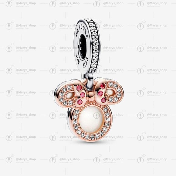 Pandora Disney Minnie Mouse Silhouette "Mom" Double Dangle Charm|Two-tone - Picture 1 of 2